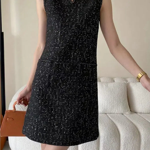 [BUNJANG] Black Tweed Sequin Mini Dress / 블랙 트위드 스팽글 미니 원피스