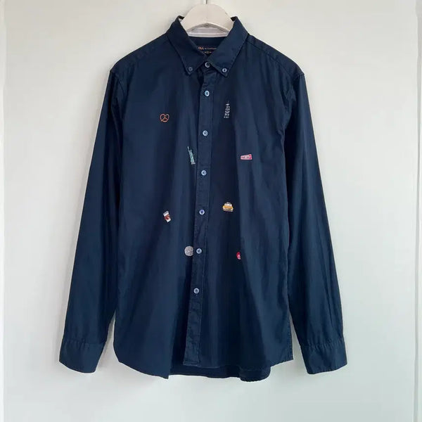 [BUNJANG] JILLSTUART NEWYORK Embroidered Navy Shirt L / 질바이질스튜어트 뉴욕 자수 네이비 셔츠 L