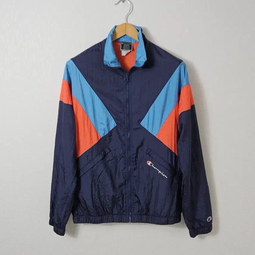 [BUNJANG] Champion Nylon Colorblock Windbreaker Jacket / 챔피온 나일론 컬러블럭 바람막이 자켓 우븐 메탈 올드스쿨 M