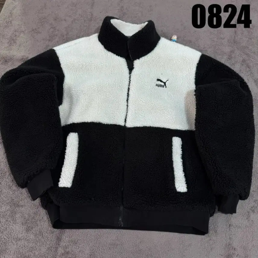 [BUNJANG] Puma Fleece Padded Jacket Black/White L / 푸마 후리스 패딩자켓 블랙/화이트 (L)