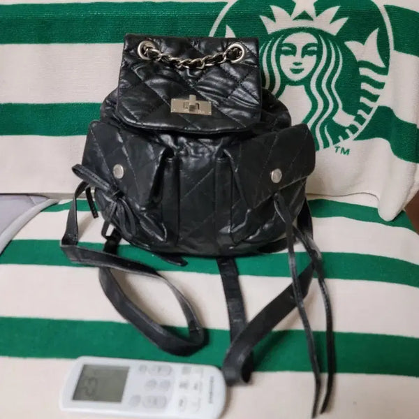 [BUNJANG] Matinkim Quilting Leather Backpack Black / 마뗑킴 퀼팅 가죽 백팩 블랙