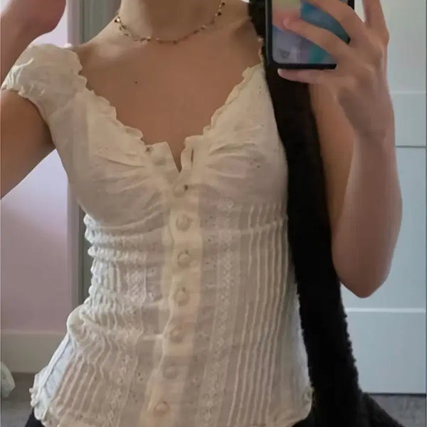 [BUNJANG] Retro Button-Up Puff Sleeve Blouse / 레트로 버튼업 퍼프 슬리브 블라우스