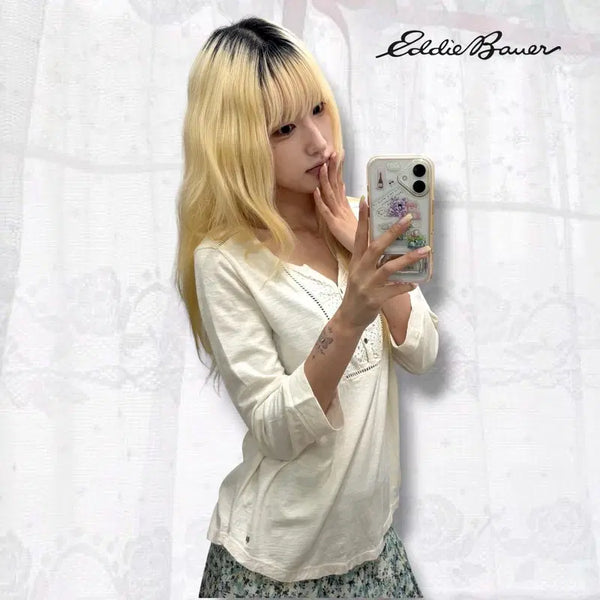 [BUNJANG] Eddie Bauer Henley Neck T-Shirt / 에디바우어 헨리넥 티셔츠