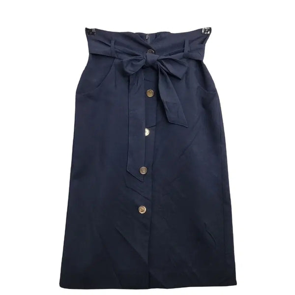 [BUNJANG] Navy High-Waist Ribbon Skirt / JPN 네이비 하이웨스트 리본 스커트 [S] 빈티지 버튼 치마