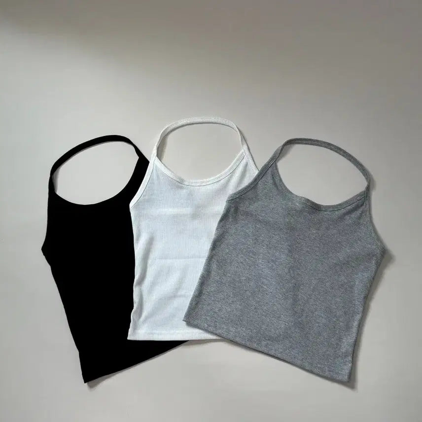 [BUNJANG] Cropped Ribbed Halter Neck Sleeveless Top / 새상품) 크롭 골지 레이어드 홀터넥 나시 민소매 레이어드룩 에이블리