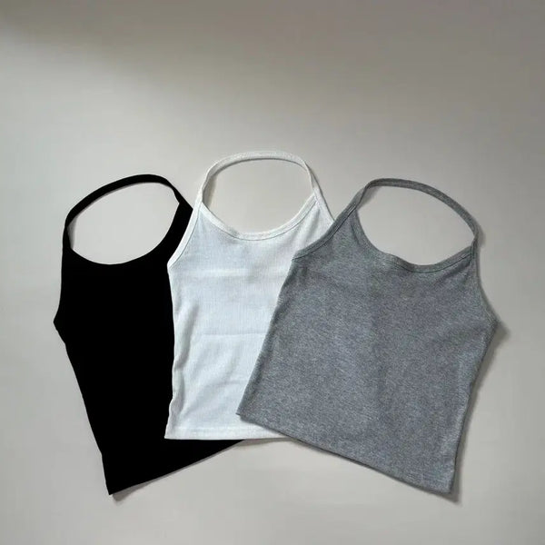 [BUNJANG] Cropped Ribbed Halter Neck Sleeveless Top / 새상품) 크롭 골지 레이어드 홀터넥 나시 민소매 레이어드룩 에이블리