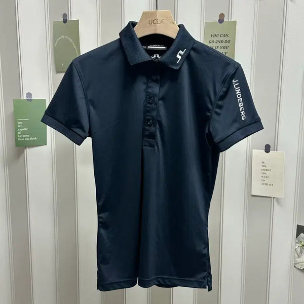 [BUNJANG] J.Lindeberg Golf Swing Women's Short Sleeve Navy / >정품 제이린드버그 골프 스윙 여성 네이비 반팔