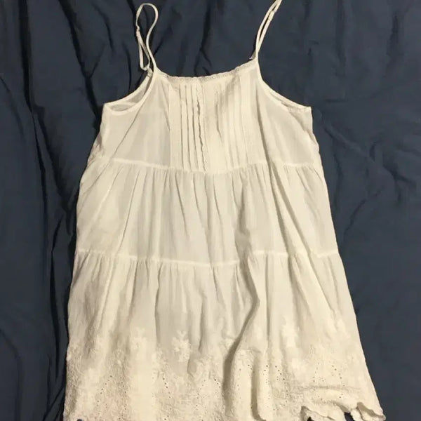 [BUNJANG] White Sleeveless Layered Mini Dress / 화이트 민소매 레이어드 원피스