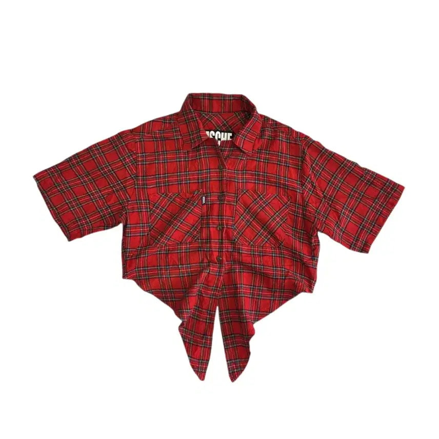[BUNJANG] Mschf Tartan Check Tie-Up Crop Shirt / Mschf 미스치프 타탄 체크 타이업 크롭 셔츠