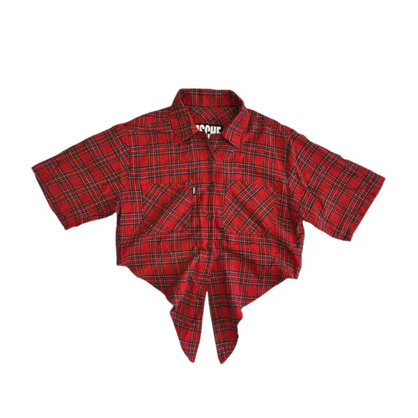 [BUNJANG] Mschf Tartan Check Tie-Up Crop Shirt / Mschf 미스치프 타탄 체크 타이업 크롭 셔츠