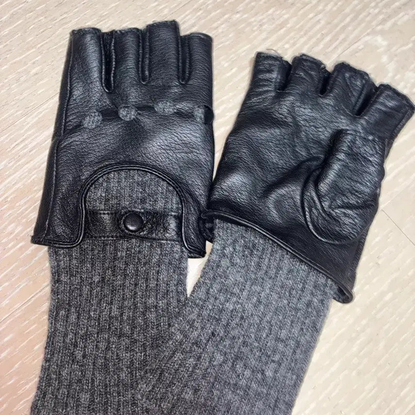 [BUNJANG] ZARA Leather Knit Fingerless Gloves / 자라 가죽 니트 핑거리스 장갑