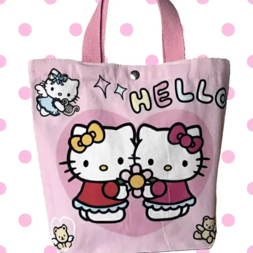 [BUNJANG] Hello Kitty Pink Canvas Tote Bag / 헬로키티 핑크 에코백 캔버스백 토트백