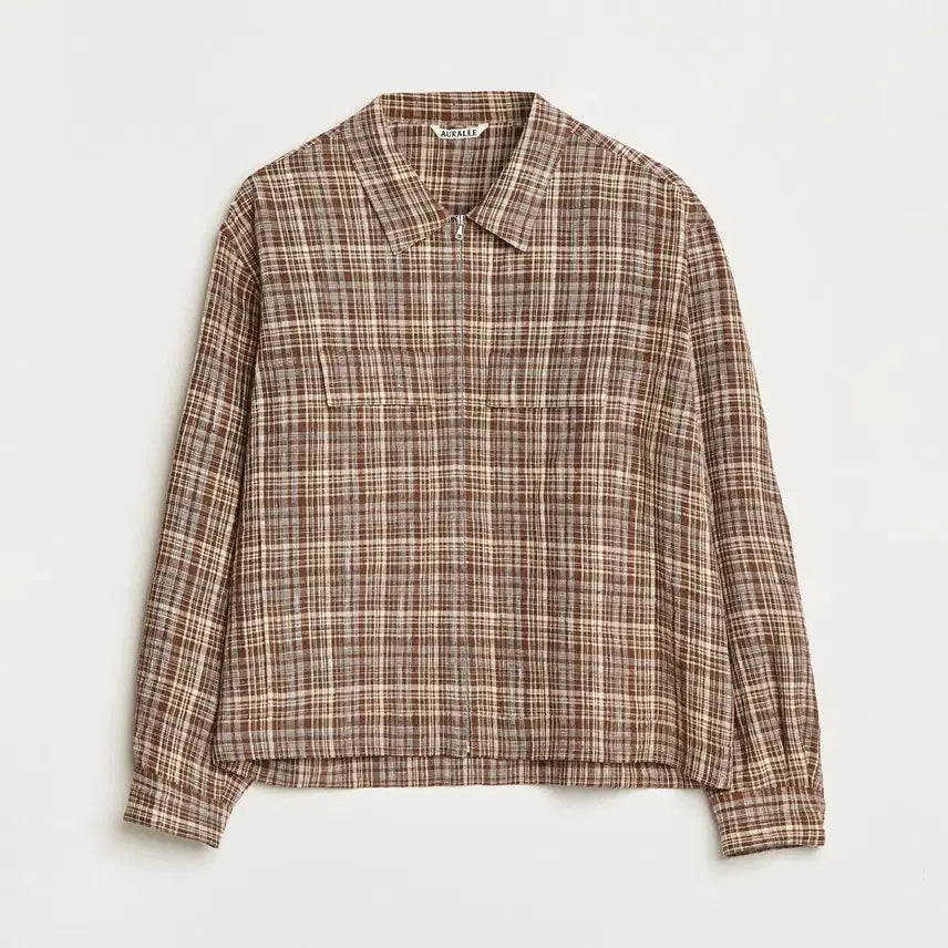 [BUNJANG] Auralee Linen Silk Check Zip Blouson Size 3 / [3] 오라리 리넨 실크 체크 집 블루종
