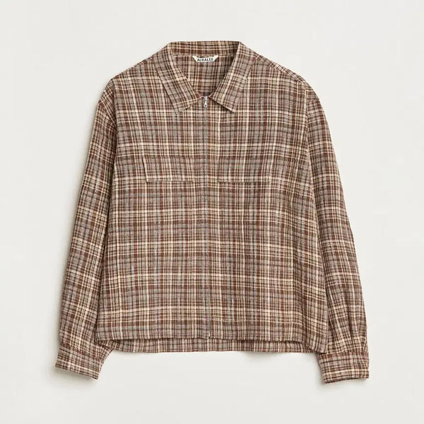 [BUNJANG] Auralee Linen Silk Check Zip Blouson Size 3 / [3] 오라리 리넨 실크 체크 집 블루종