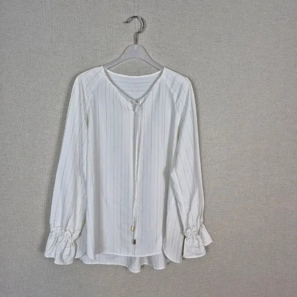 [BUNJANG] Ivory Gold Pearl Stripe Long Sleeve Blouse (Size 66) / (#66추천)아이보리 금펄스트라이프 긴팔 블라우스
