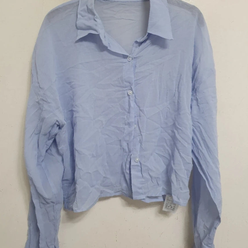 [BUNJANG] 8 Seconds Sky Blue Cropped Shirt / 에잇세컨즈 하늘색 크롭 셔츠
