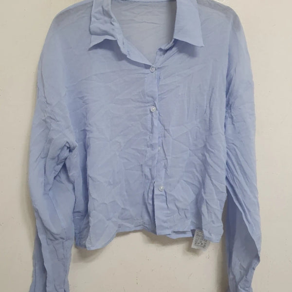 [BUNJANG] 8 Seconds Sky Blue Cropped Shirt / 에잇세컨즈 하늘색 크롭 셔츠