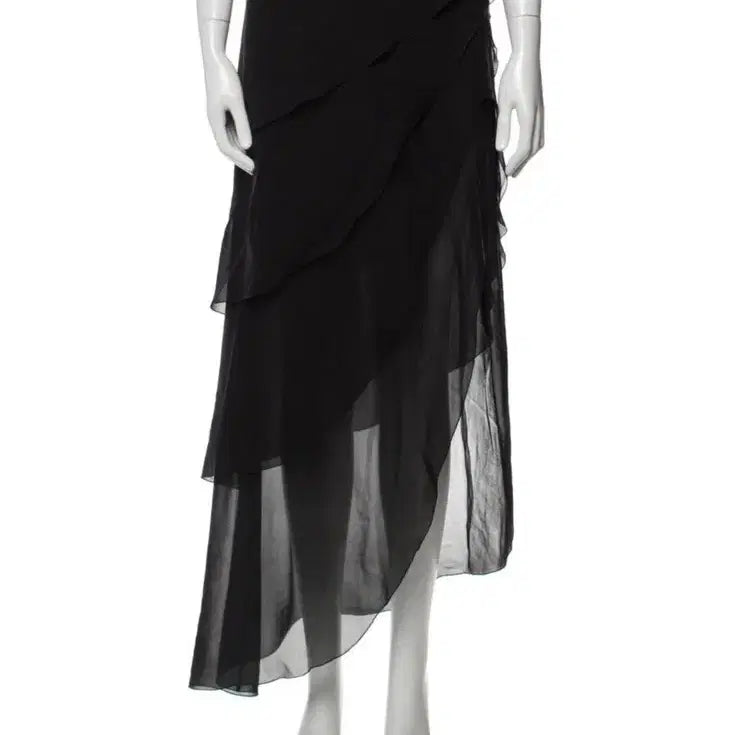 [BUNJANG] Chanel 2000 Asymmetric Chiffon Long Skirt with CC Logo / 샤넬 CHANEL 2000 비대칭 쉬폰 롱 스커트 CC로고