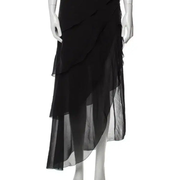 [BUNJANG] Chanel 2000 Asymmetric Chiffon Long Skirt with CC Logo / 샤넬 CHANEL 2000 비대칭 쉬폰 롱 스커트 CC로고