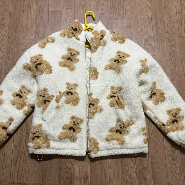 [BUNJANG] Teddy Bear Fleece Jacket White Padded / 테디베어 플리스 자켓 화이트 누빔 곰돌이
