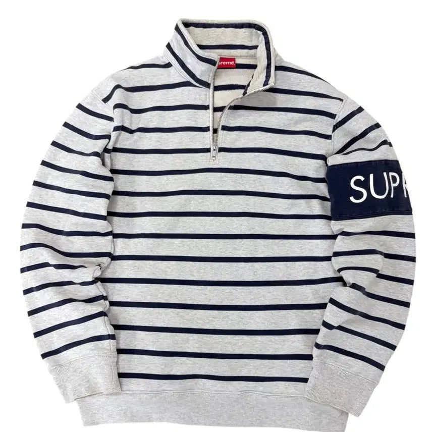 [BUNJANG] Supreme 16FW Half Zip Sweatshirt Grey & Navy (M) / 슈프림 16FW 하프집업 반집업 맨투맨 스웻셔츠 그레이&네이비 (M)