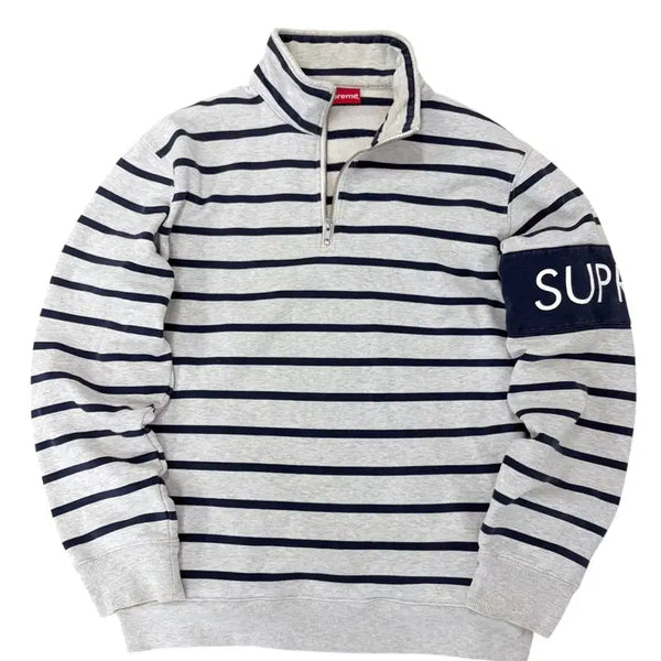 [BUNJANG] Supreme 16FW Half Zip Sweatshirt Grey & Navy (M) / 슈프림 16FW 하프집업 반집업 맨투맨 스웻셔츠 그레이&네이비 (M)