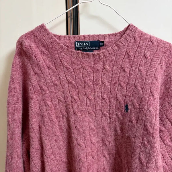 [BUNJANG] Polo Ralph Lauren Cable Knit Sweater Pink / 폴로 랄프로렌 케이블 니트 핑크