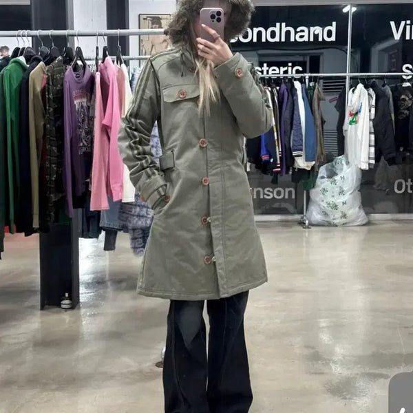 [BUNJANG] Adidas Wolf Jaws Khaki Long Padding / 아디다스 울프죠 카키 롱패딩