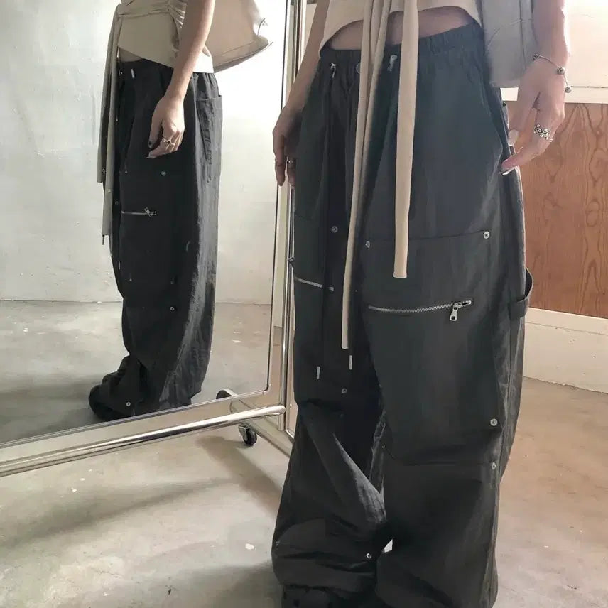 [BUNJANG] Sleeover Nylon Pants (Black) / 슬립오버 나일론 팬츠 (블랙)