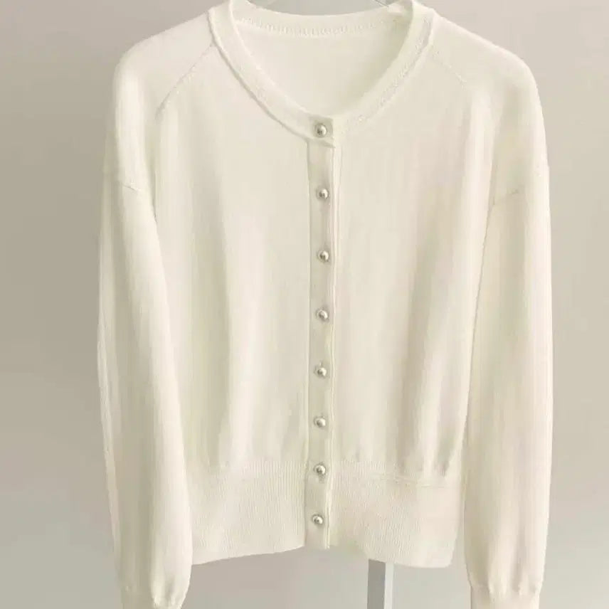 [BUNJANG] Time Mania Silver Ball Button Cardigan White / 타임 매니아 실버볼 버튼 가디건 화이트