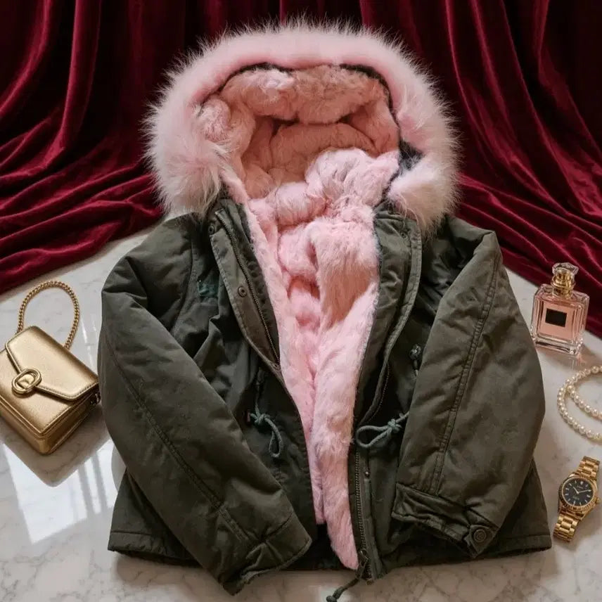 [BUNJANG] Pink Fur Hooded Field Jacket / 퍼후드야상자켓