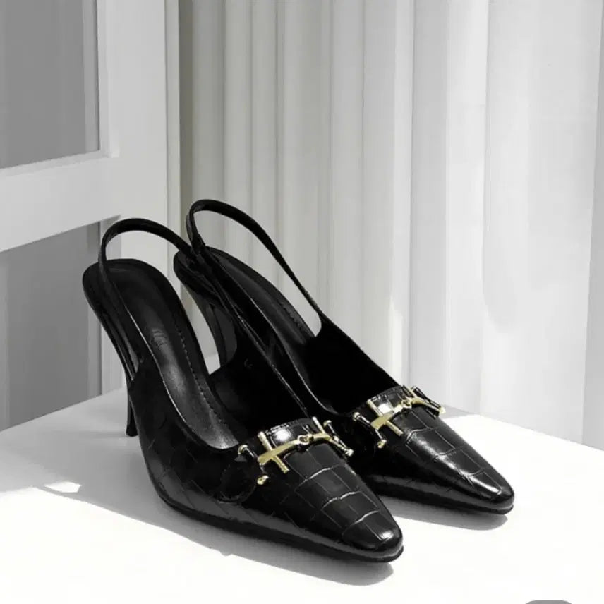 [BUNJANG] Black Slingback Stiletto Heels / (새상품) 오피스룩 하객룩 블랙 슬링백 스틸레토 힐