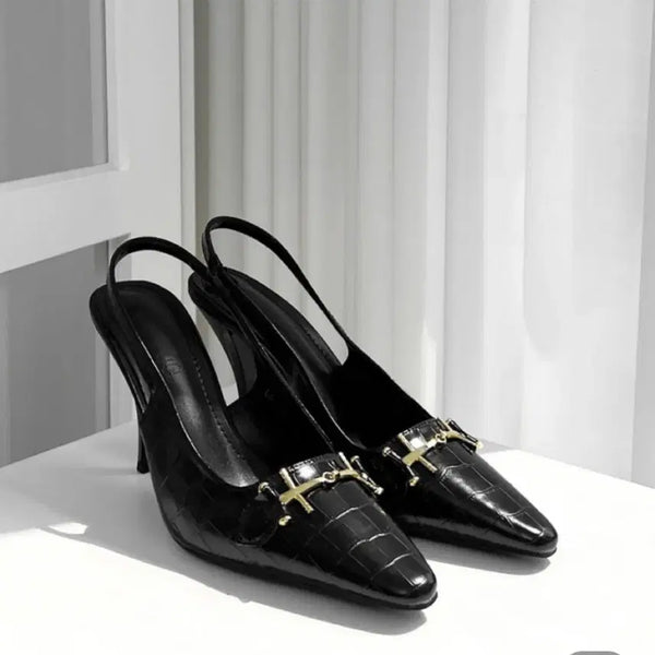 [BUNJANG] Black Slingback Stiletto Heels / (새상품) 오피스룩 하객룩 블랙 슬링백 스틸레토 힐