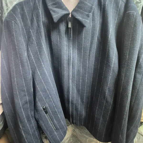 [BUNJANG] Poker Face Striped Wool Blouson Navy / 포커페이스 스트라이프 네이비 울 블루종