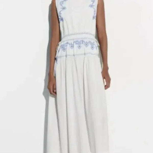 [BUNJANG] ZARA Embroidered Belted Long Dress / 자라 자수 벨티드 롱원피스55 55반까지가능