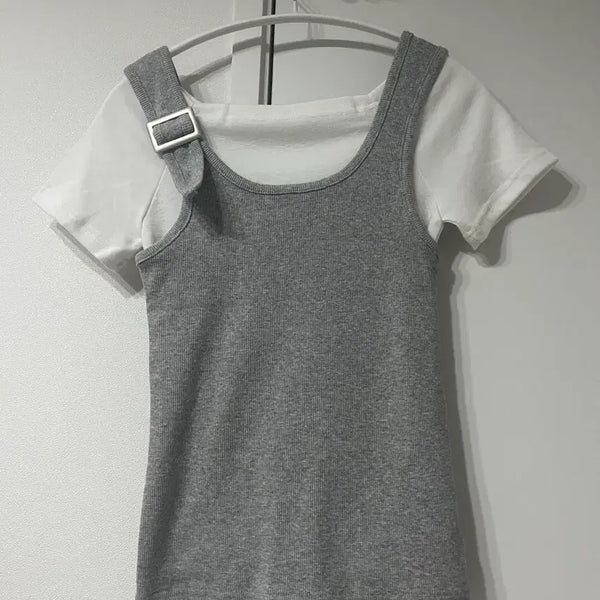 [BUNJANG] Layered Sleeveless T-Shirt Set / 그레이 민소매 레이어드 티셔츠 새상품