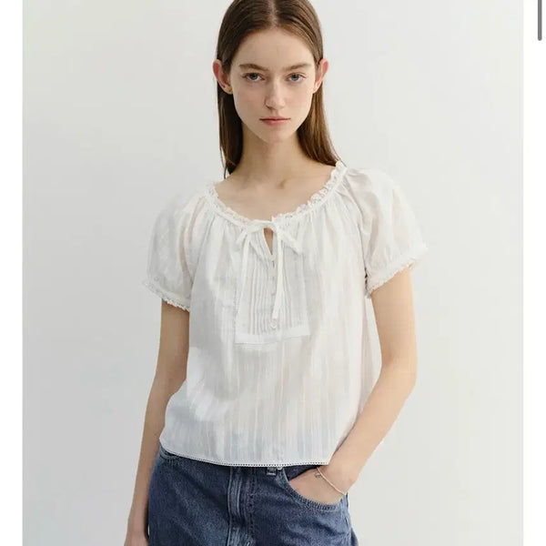 [BUNJANG] Dunst Blouse White Lace Detail Summer Top / 던스트 블라우스