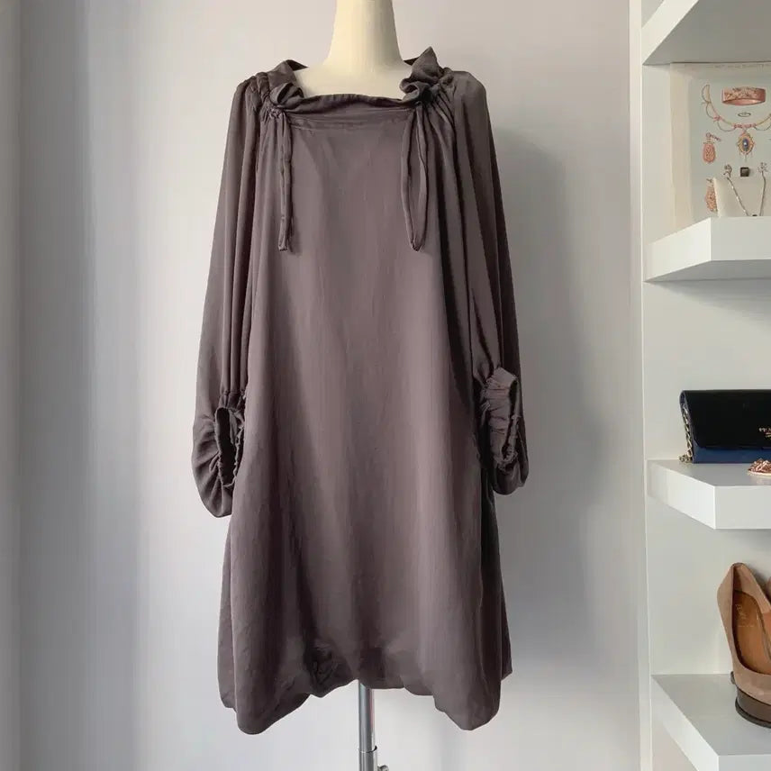 [BUNJANG] Max & Co. Brown Shirring Drawstring Mini Dress / [55] 맥스앤코 MAX&Co브라운 셔링 원피스