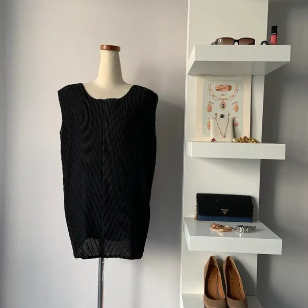 [BUNJANG] L.Come Black Pleated Sleeveless Top Blouse / 엘꼬메 L Come 블랙 플리츠 민소매 탑 블라우스