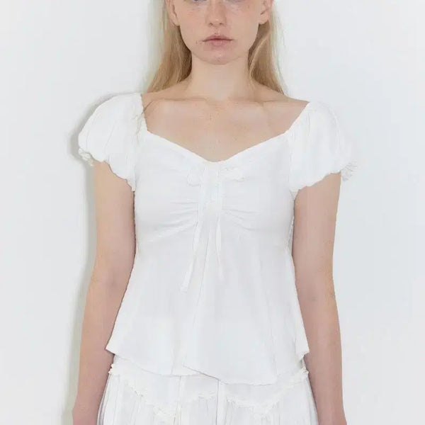[BUNJANG] Sino Puff Sleeve Shirring Blouse White / 시눈 Puff Sleeve Shirring Blouse (White)