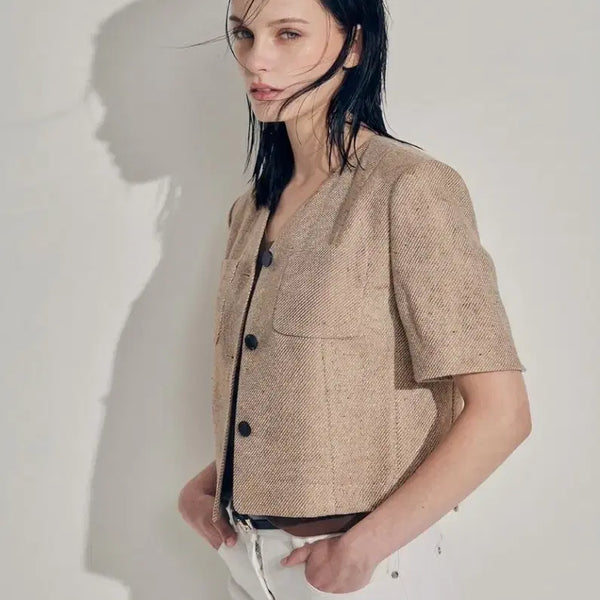 [BUNJANG] MINE Italian Fabric Half Sleeve Jacket / [새상품] 마인 이태리 패브릭 자켓 55 한섬