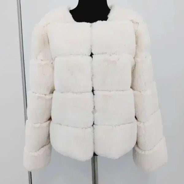 [BUNJANG] White Mini Faux Fur Short Jacket (Size 55) / 화이트 미니 퍼 자켓 / 페이크퍼 숏코트 새상품 55