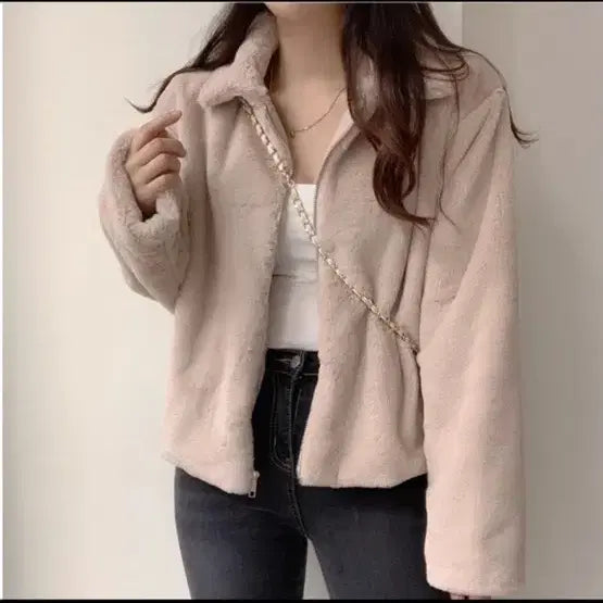 [BUNJANG] Astyle Faux Fur Jacket Beige / 에이블리 퍼자켓