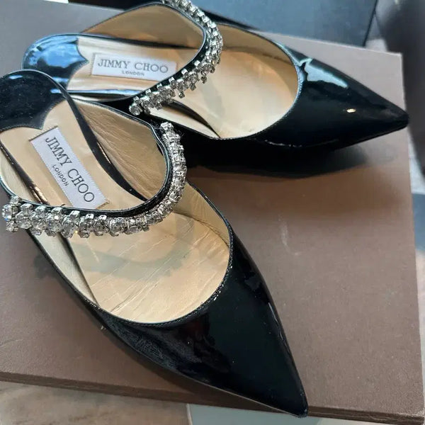 [BUNJANG] Jimmy Choo Black Enamel Cubic Strap Pumps / 지미추 펌프스 블랙 에나멜 큐빅 스트랩