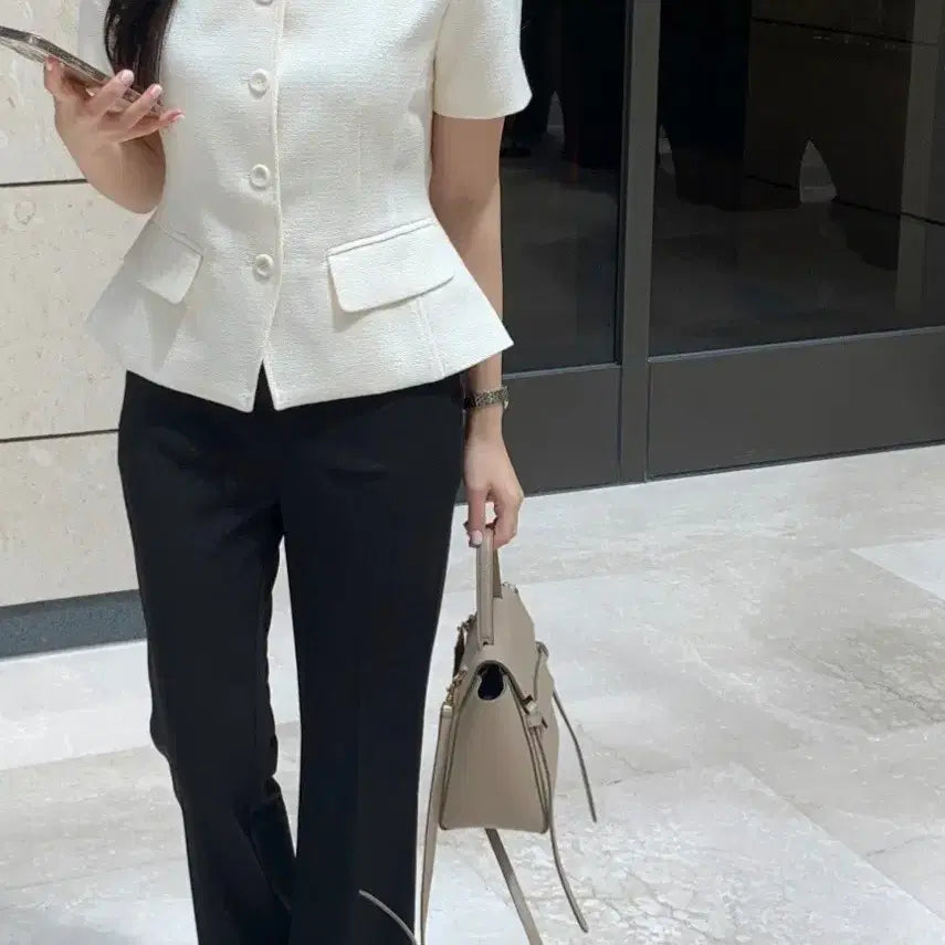 [BUNJANG] Square Neck Short Sleeve Tweed Jacket / [새상품] 스퀘어넥 반팔 트위드 자켓(블랙, 아이보리 S)