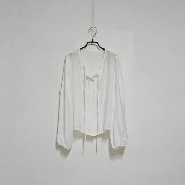 [BUNJANG] Lirrin Pintuck Lace String Blouse / 리린 핀턱레이스 끈블라우스