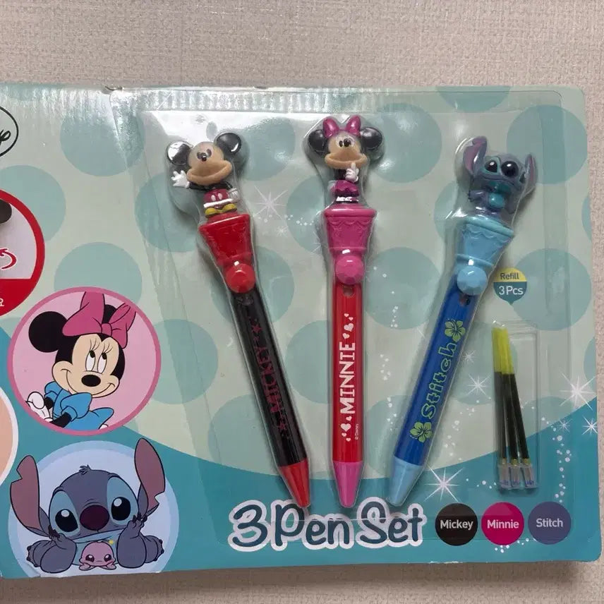 [BUNJANG] Disney Character Spinning Pen Set (3 Types) / 디즈니 캐릭터 볼펜3종세트 ((누르면 캐릭터가 돌아가요))