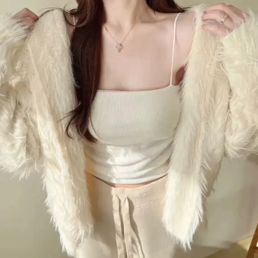 [BUNJANG] Faux Fur Hooded Cardigan / 후드 퍼 가디건