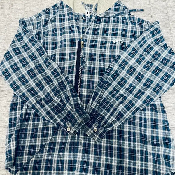 [BUNJANG] OW Check Hoodie Blue Size 1 / 오와이 체크 후디셔츠 블루 1사이즈