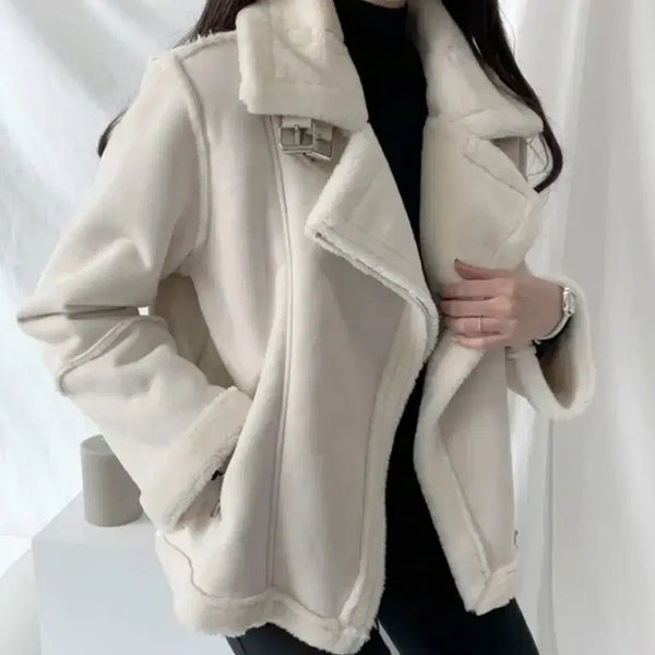 [BUNJANG] High Neck Mouton Jacket - Ivory / 하이넥 무스탕 자켓 아이보리 3.7->1.5 에이블리 지그재그 판매